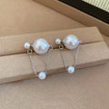 Round Faux Pearl Stud Earrings With Silver Pins, Modern Geometric Light Luxury Style view 3