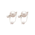 Round Faux Pearl Stud Earrings With Silver Pins, Modern Geometric Light Luxury Style view 5
