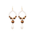 Vintage Maillard Style Faux Pearl Tiger Eye Beaded Geometric Round Hook Earrings For Women view 5