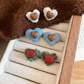 Fabric Button Resin Heart Stud Earrings With Silver Pins, Sweet Minimalist Versatile Light Luxury Jewelry view 1
