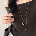 Gold Plated Copper Textured Moon Sweater Necklace For Women Geometric Sweet Cool Choker view 1