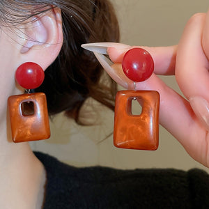 Maillard Style Acrylic Square Pendant Drop Earrings With Silver Pins For Women