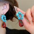 Ethnic Style Faux Crystal Teardrop Beaded Stud Earrings With Silver Pins view 2