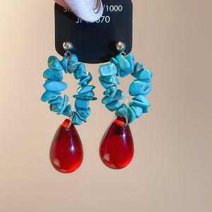 Ethnic Style Faux Crystal Teardrop Beaded Stud Earrings With Silver Pins