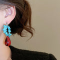 Ethnic Style Faux Crystal Teardrop Beaded Stud Earrings With Silver Pins view 4