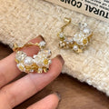 Light Luxury Floral Faux Pearl Hoop Earrings With Rhinestone Inlay And Silver Posts view 3