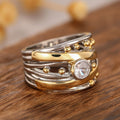 Two Tone Niche Design Ring For Women, Cross Line Metal Bead Trendy Fashion Finger Jewelry view 3