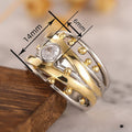 Two Tone Niche Design Ring For Women, Cross Line Metal Bead Trendy Fashion Finger Jewelry view 4