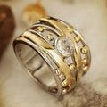 Two Tone Niche Design Ring For Women, Cross Line Metal Bead Trendy Fashion Finger Jewelry view 2