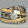 Two Tone Niche Design Ring For Women, Cross Line Metal Bead Trendy Fashion Finger Jewelry view 1