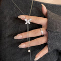Light Luxury Copper Zircon Butterfly Pearl Sweater Necklace Korean Style Women's Clavicle Chain view 1