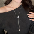 Light Luxury Copper Zircon Butterfly Pearl Sweater Necklace Korean Style Women's Clavicle Chain view 3