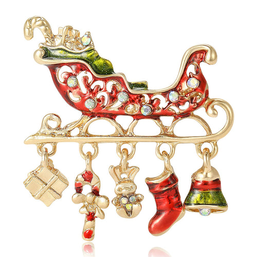 Alloy Enamel Christmas Sleigh Car Brooch Pin For Holiday Accessories