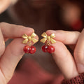 Vintage Resin Bow Pendant Drop Earrings With Silver Posts, Sweet Elegant Light Luxury Jewelry view 1