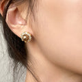 Light Luxury Geometric Round Faux Pearl Zircon Stud Earrings For Women – Silver view 4