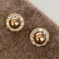 Light Luxury Geometric Round Faux Pearl Zircon Stud Earrings For Women – Silver view 3
