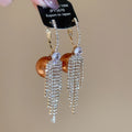 French Vintage Faux Pearl Zircon Tassel Hoop Earrings, Light Luxury Geometric Round Style view 4