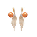 French Vintage Faux Pearl Zircon Tassel Hoop Earrings, Light Luxury Geometric Round Style view 5