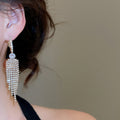 French Vintage Faux Pearl Zircon Tassel Hoop Earrings, Light Luxury Geometric Round Style view 3