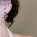 Copper Post Acrylic Painted Heart Drop Earrings Maillard Retro Geometric Line Jewelry for Women view 3