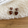 Copper Post Acrylic Painted Heart Drop Earrings Maillard Retro Geometric Line Jewelry for Women view 2