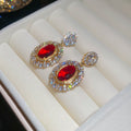 Gold Plated Copper Oval Zircon Stud Earrings With Silver Posts Court Style Luxury Jewelry view 3