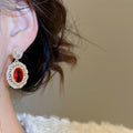 Gold Plated Copper Oval Zircon Stud Earrings With Silver Posts Court Style Luxury Jewelry view 4