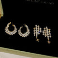 Light Luxury Geometric Star Zircon Faux Pearl Tassel Stud Earrings For Elegant Women view 2