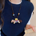 Light Luxury Cloth And Wood Bead Horse Zodiac Sweater Necklace Fashion Choker view 3