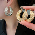 Polished Iron Round Textured Drop Earrings Minimalist European Style Geometric Jewelry view 1