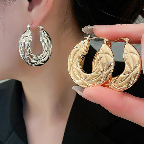 Polished Iron Round Textured Drop Earrings Minimalist European Style Geometric Jewelry