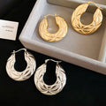 Polished Iron Round Textured Drop Earrings Minimalist European Style Geometric Jewelry view 4