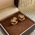 Real Gold Plated Copper Horse Zircon Stud Earrings With Silver Posts, Light Luxury Zodiac Jewelry view 1