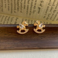 Real Gold Plated Copper Horse Zircon Stud Earrings With Silver Posts, Light Luxury Zodiac Jewelry view 3