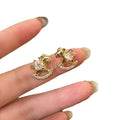 Real Gold Plated Copper Horse Zircon Stud Earrings With Silver Posts, Light Luxury Zodiac Jewelry view 5