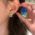 Real Gold Plated Copper Horse Zircon Stud Earrings With Silver Posts, Light Luxury Zodiac Jewelry view 2