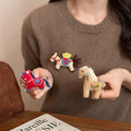 Light Luxury Fabric Flower Horse Brooch Cartoon Zodiac Pin For Women Elegant Accessory view 3