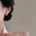 Gold Plated Copper Zircon Horse Stud Earrings With Silver Pins New Chinese Light Luxury Style view 4
