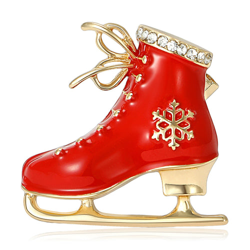 Alloy Enamel Rhinestone Christmas Ice Skate Brooch For Suits