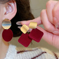 Silver Pin Flocked Square Oval Stud Earrings, Retro Minimalist Geometric Light Luxury Style view 2