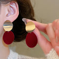 Silver Pin Flocked Square Oval Stud Earrings, Retro Minimalist Geometric Light Luxury Style view 4