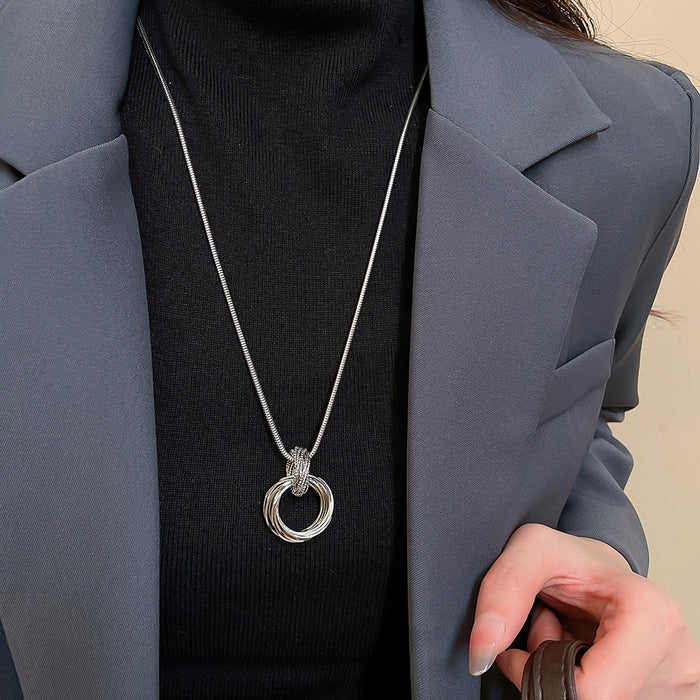 Copper Round Multi Layer Pendant Sweater Necklace Minimalist Korean Light Luxury Choker For Women
