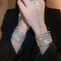 Rhinestone Layered Copper Bangle Ring Bracelet, Elegant Luxury Statement Round Hand Jewelry view 3