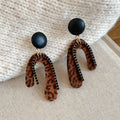 Maillard Style Leather Leopard Print U Shaped Rhinestone Silver Needle Stud Earrings view 4