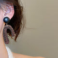 Maillard Style Leather Leopard Print U Shaped Rhinestone Silver Needle Stud Earrings view 3