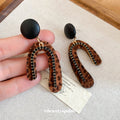 Maillard Style Leather Leopard Print U Shaped Rhinestone Silver Needle Stud Earrings view 2