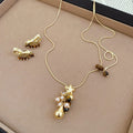 Vintage Alloy Tiger Eye Star Pearl Tassel Necklace And Stud Earrings Jewelry Set view 3