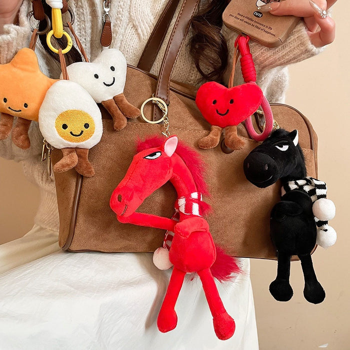 Flocked Plush Horse Pendant Necklace Minimalist Bag Charm Keychain For Everyday Style