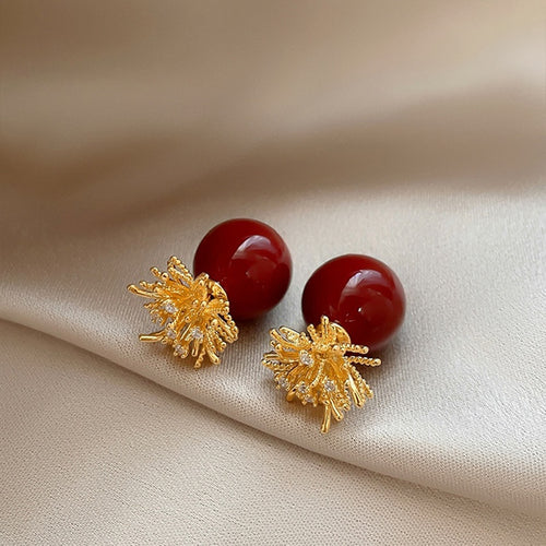 Light Luxury Floral Faux Pearl Rhinestone Stud Earrings With Silver Pins For Women