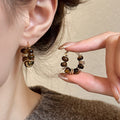 Maillard Style Copper Oval Hoop Earrings With Tiger Eye Beads For Retro Daily Wear view 2